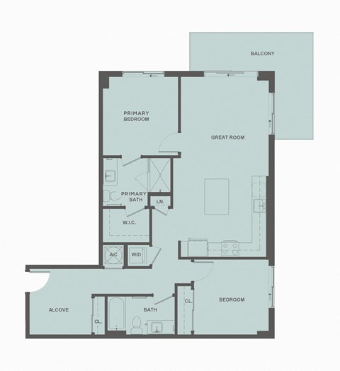 Floor plan for 2 beds, 2 baths, 995 sqft